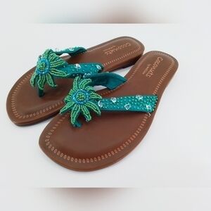 New Coconuts by Matisse Thong Sandals Blue & Green SEASTAR Beaded sz 8